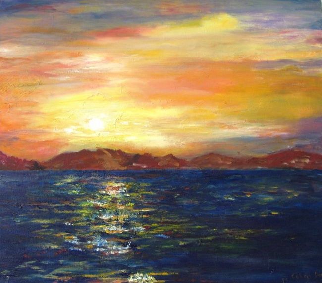 Painting titled "Sunset in Dahab" by Doris Cohen, Original Artwork