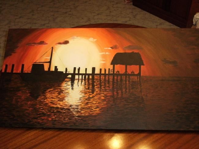 Painting titled "Sunset" by Doris Pace, Original Artwork, Oil
