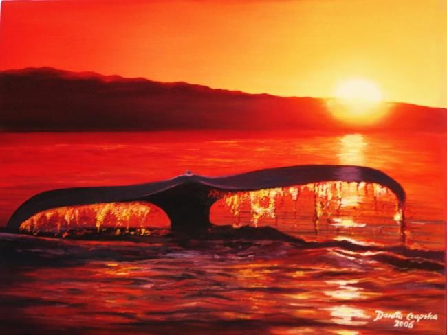 Painting titled "Whale" by Dorota Czapska D, Original Artwork, Oil