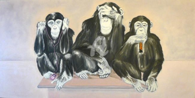 Peinture intitulée "singes de la sagesse" par Madorssane, Œuvre d'art originale