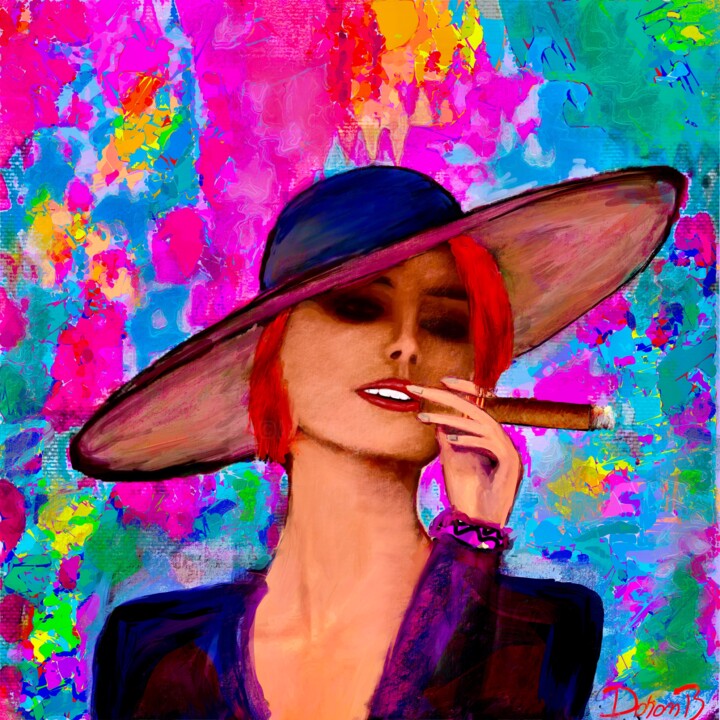 Arts numériques intitulée "Belle femme qui fum…" par Doron B, Œuvre d'art originale, Peinture numérique