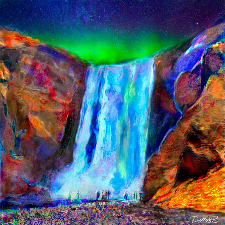 Arts numériques intitulée "La cascade  Skogafo…" par Doron B, Œuvre d'art originale, Photographie manipulée