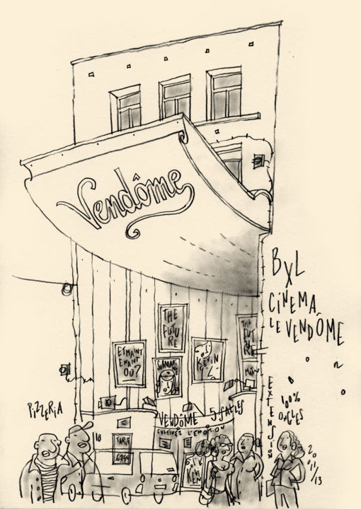 Drawing titled "Bruxelles - Cinéma…" by Philippe Doro, Original Artwork, Pencil