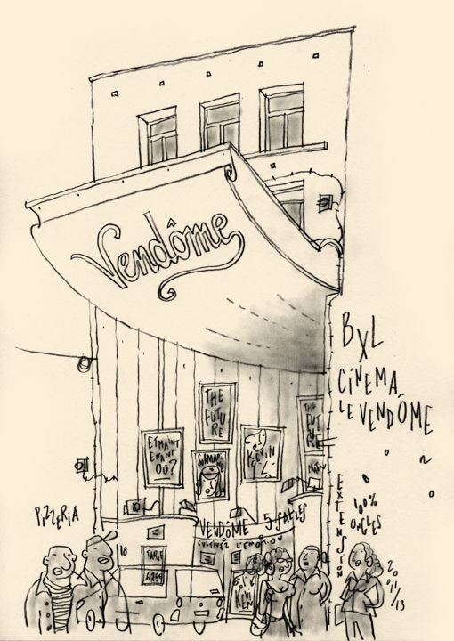Drawing titled "Bruxelles - Cinéma…" by Philippe Doro, Original Art, Pencil