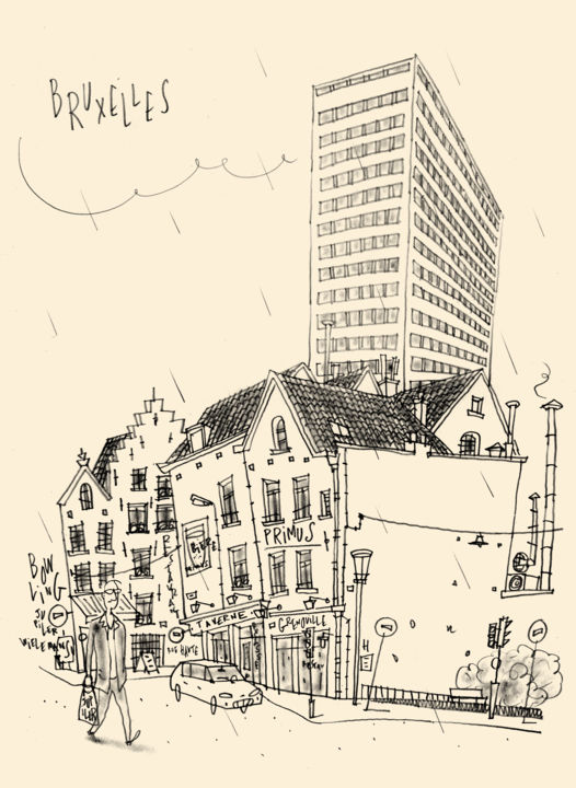 图画 标题为“Bruxelles” 由Philippe Doro, 原创艺术品, 铅笔