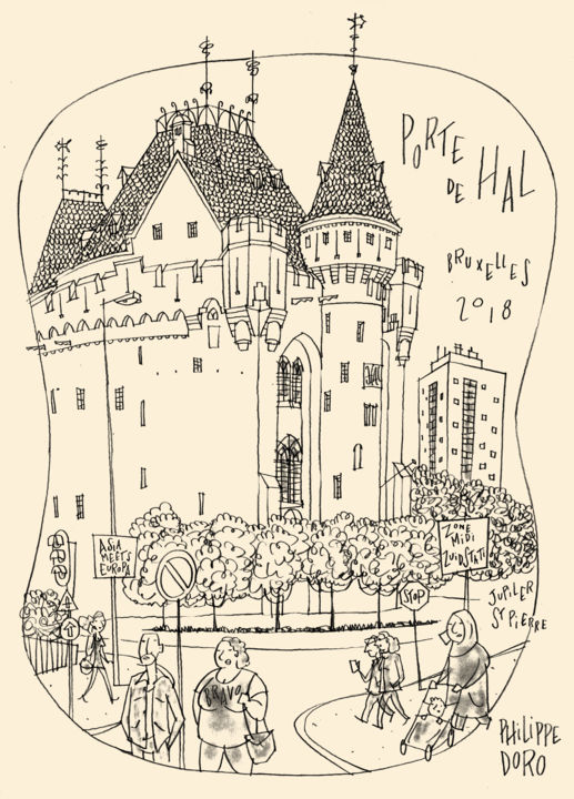Drawing titled "Porte de Hal" by Philippe Doro, Original Artwork, Pencil