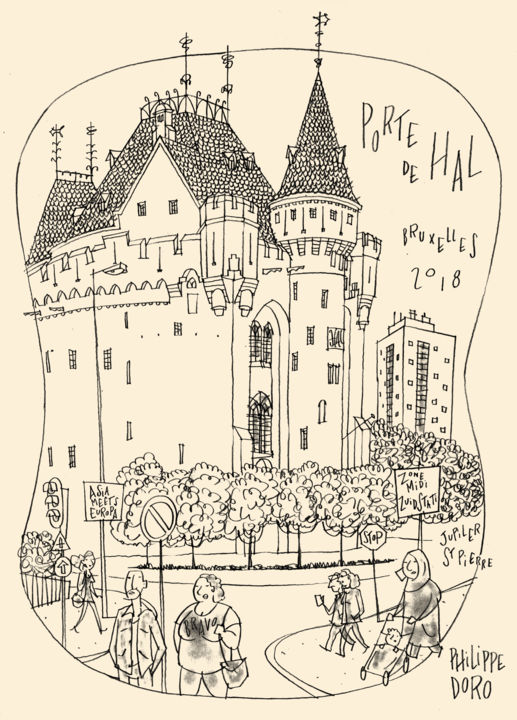 Dessin intitulée "Porte de Hal" par Philippe Doro, Œuvre d'art originale, Crayon