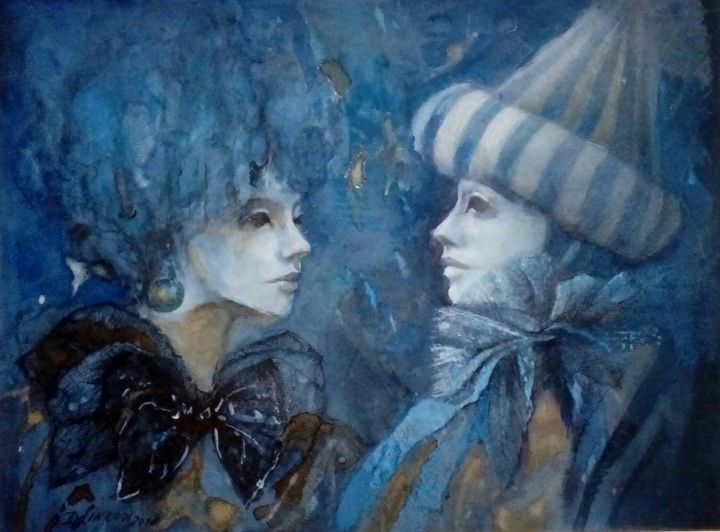 Painting titled "Encuentro" by Dorota Leniec-Lincow, Original Art, Watercolor