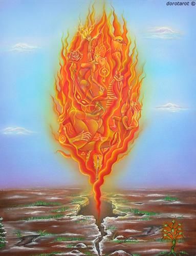 Painting titled "Ace Of Wands" by Dorota Buczel, Original Art, Oil
