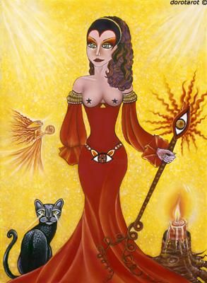 Painting titled "Queen of Wands" by Dorota Buczel, Original Art, Oil