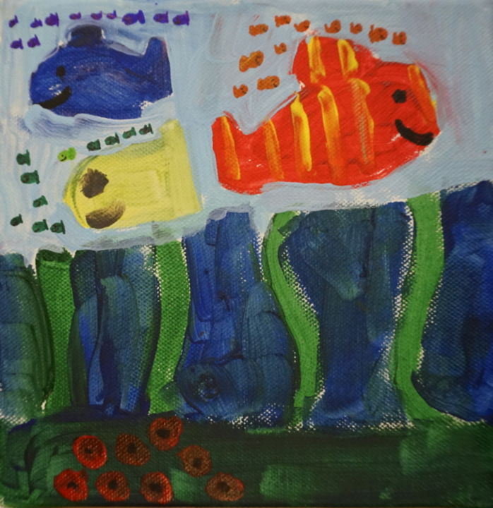 Painting titled "happy fish family" by Dorothy`S Workshop., Original Artwork