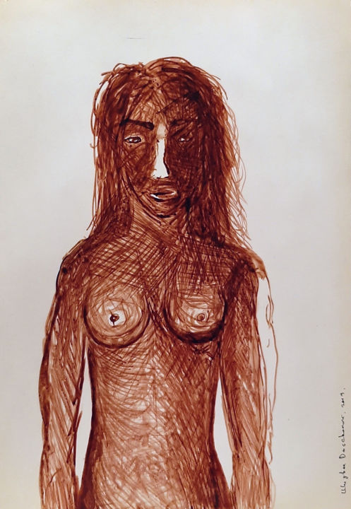 Dessin intitulée "Nude Ink painting o…" par Ulugbek Doschanov, Œuvre d'art originale, Encre