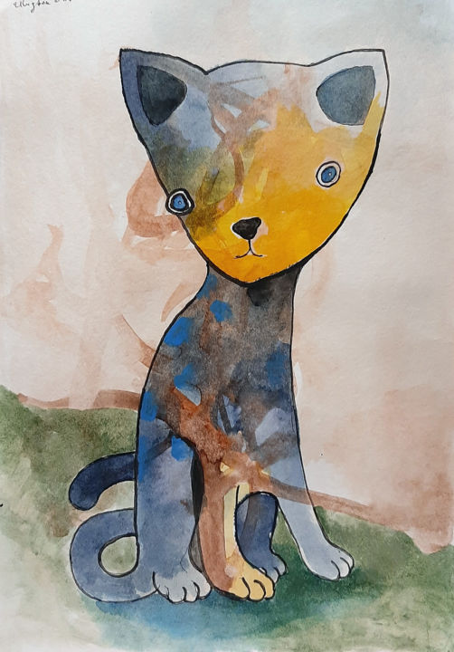 Drawing titled "THE CAT. INK, ACRYL…" by Ulugbek Doschanov, Original Artwork, Tempera