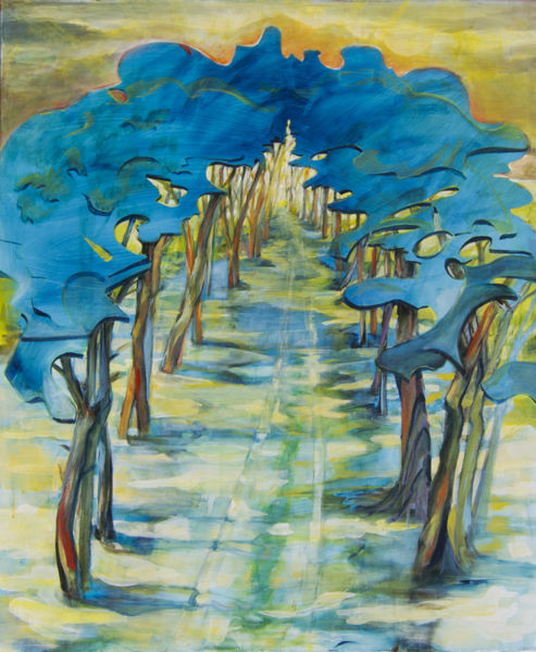 Malerei mit dem Titel "Blaubäume" von D Schwarz, Original-Kunstwerk, Acryl