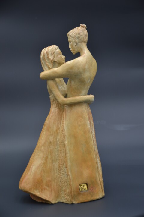 Sculpture intitulée "Le samouraï amoureu…" par Dorothée Barbou (Dotty), Œuvre d'art originale, Bronze