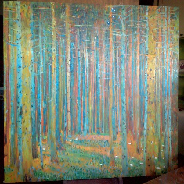 Peinture intitulée "Сосновый лес" par Anastasiya Strokova, Œuvre d'art originale, Huile