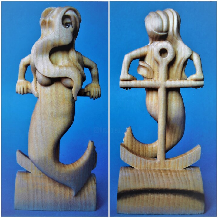Sculpture titled "MERMAID CARVING BY…" by Douglas Okerlund, Original Artwork, Wood