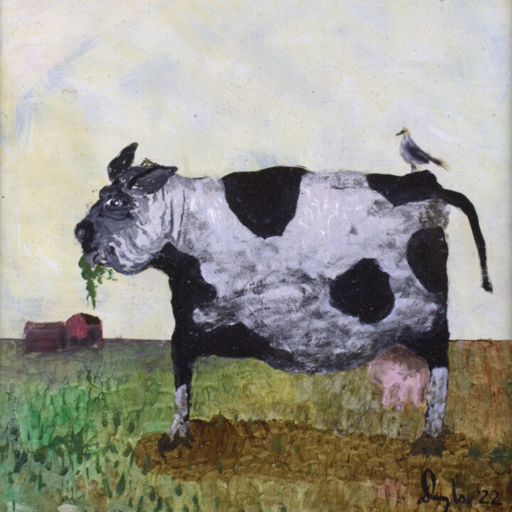 Pintura intitulada "Dairy Cow and Compa…" por Douglas Black, Obras de arte originais, Óleo