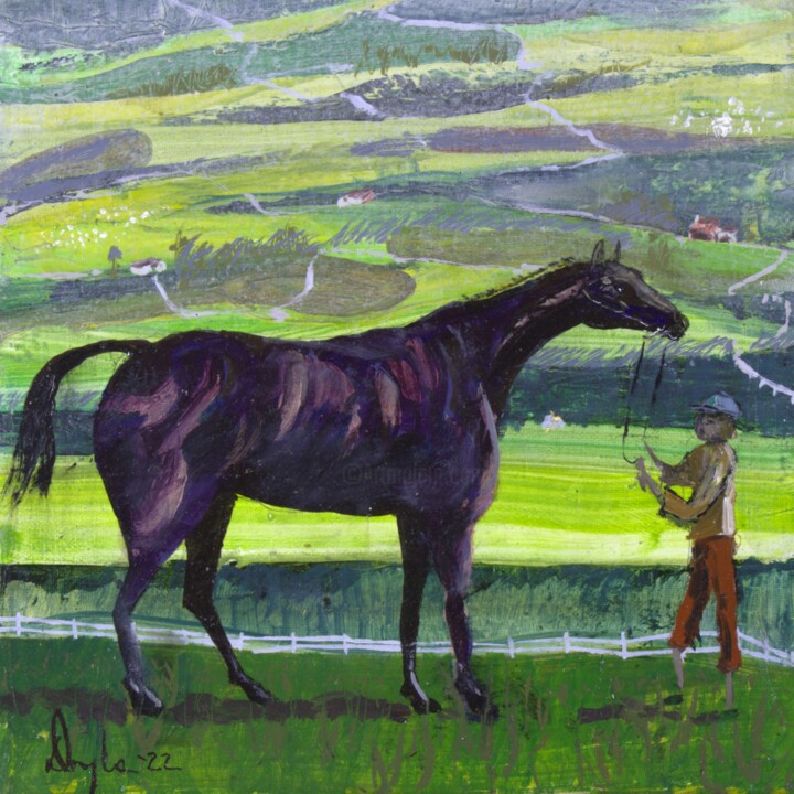 Pintura intitulada "Horse And Trainer,…" por Douglas Black, Obras de arte originais, Óleo