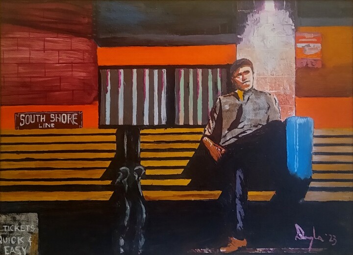 Painting titled "Waiting For The Tra…" by Douglas Black, Original Artwork, Oil