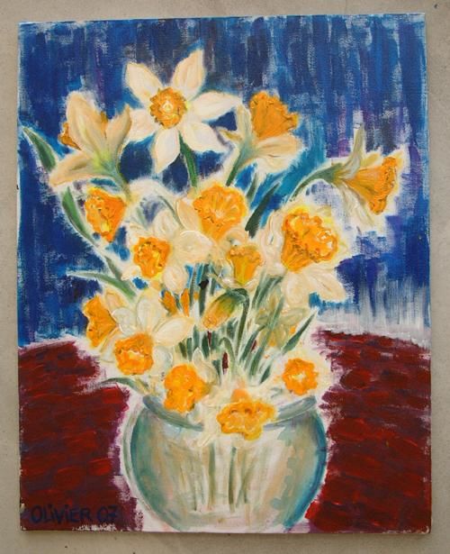 Painting titled "Jonquilles..." by Olivier Doulut, Original Artwork