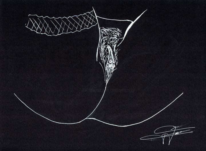 Drawing titled "Élodie entrejambe" by Doumé Francky, Original Artwork, Marker