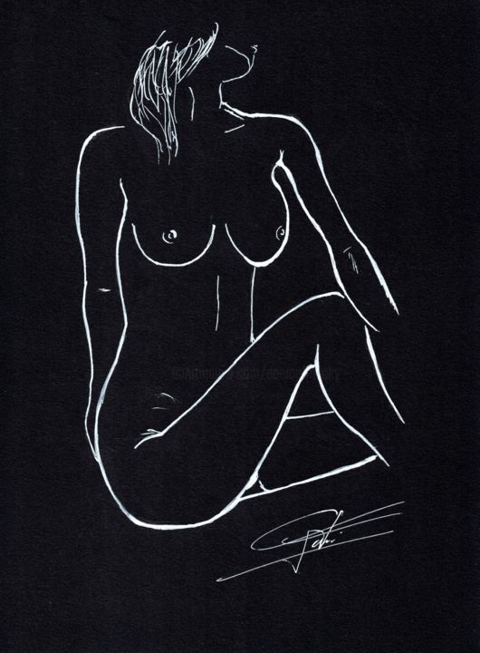 Drawing titled "L'inconnue" by Doumé Francky, Original Artwork, Marker