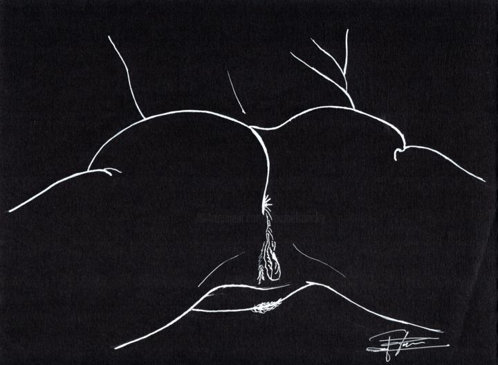 Drawing titled "Fesses n° 5" by Doumé Francky, Original Artwork, Marker