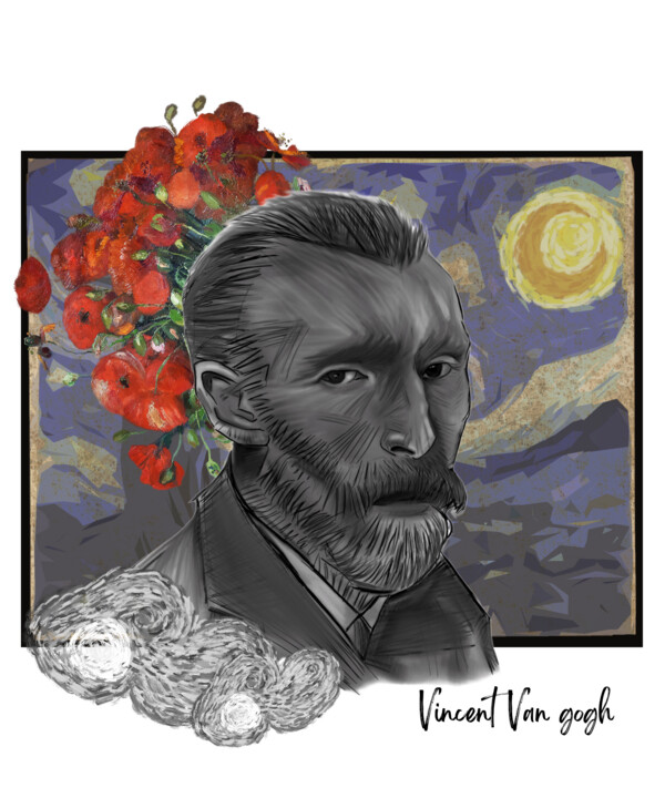 Digitale Kunst mit dem Titel "Vincent Van Gogh ar…" von Dounia Jaaboub, Original-Kunstwerk, Digitale Malerei