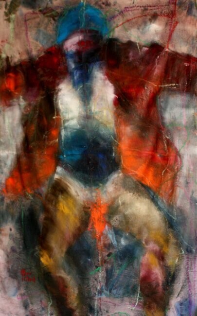 Painting titled ""L'HOMME AU BONNET…" by Dov Melloul, Original Artwork, Oil