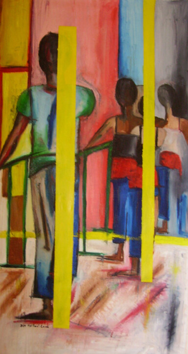 Peinture intitulée "BARRE JAUNE" par Dov Melloul, Œuvre d'art originale, Huile