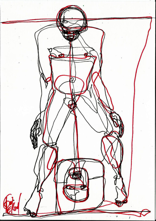 Desenho intitulada "1 MARS 2014 " VISAG…" por Dov Melloul, Obras de arte originais, Outro