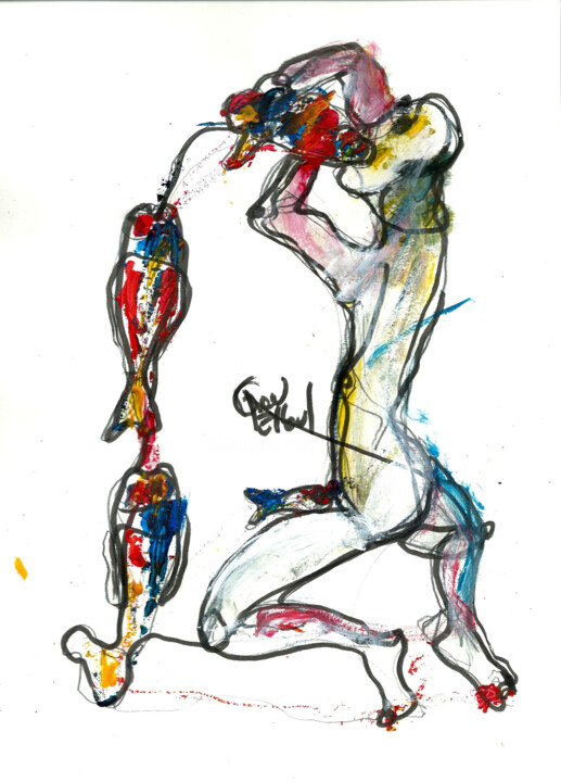 Drawing titled "1 AVRIL 2015  "POIS…" by Dov Melloul, Original Artwork, Other