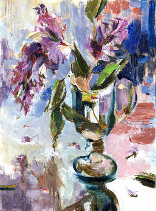 Pintura titulada "Соцветья сирени." por Dovnich Nata, Obra de arte original, Oleo