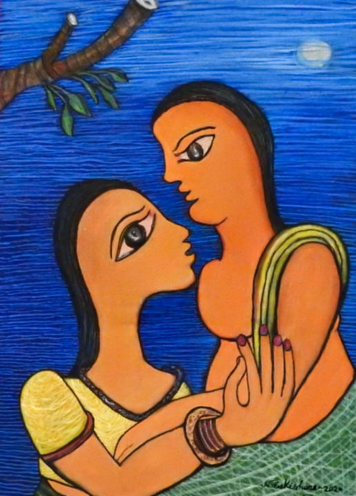 Painting titled "Amor Mio" by Nabakishore, Original Artwork, Acrylic