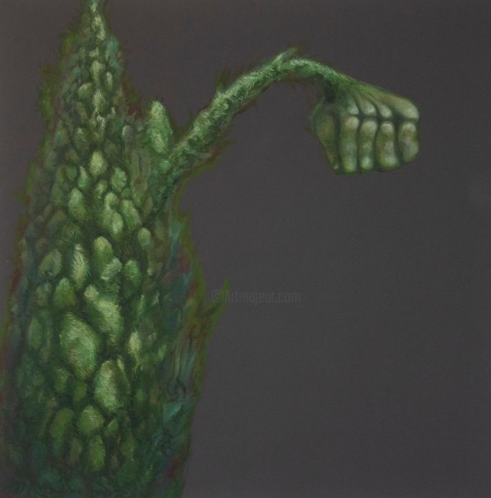 Peinture intitulée "cyprès et poing" par Loïse Doyen, Œuvre d'art originale, Huile Monté sur Châssis