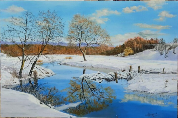 Painting titled "Perfect Winter" by Dr Jahangeer Aslam Makhdoomi, Original Artwork, Oil