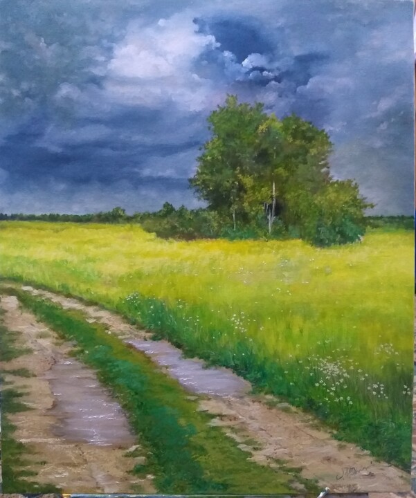 Painting titled "After the rain" by Dr Jahangeer Aslam Makhdoomi, Original Artwork, Oil Mounted on artwork_cat.