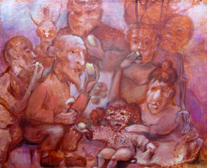 Peinture intitulée "The potato eaters" par Valdemart, Œuvre d'art originale, Huile