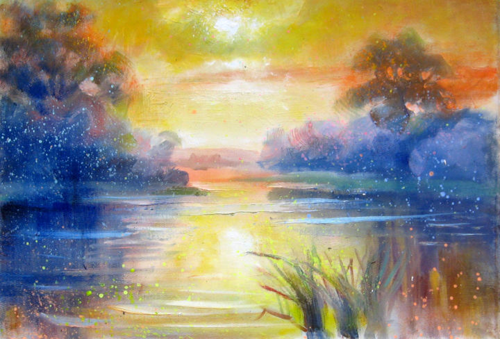 Painting titled "Summer evening on t…" by Valdemart, Original Artwork, Oil