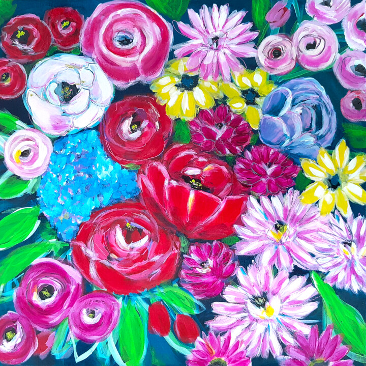 Peinture intitulée "Flowers, Flowes, Fl…" par Barbara Dräger, Œuvre d'art originale, Acrylique Monté sur Châssis en bois