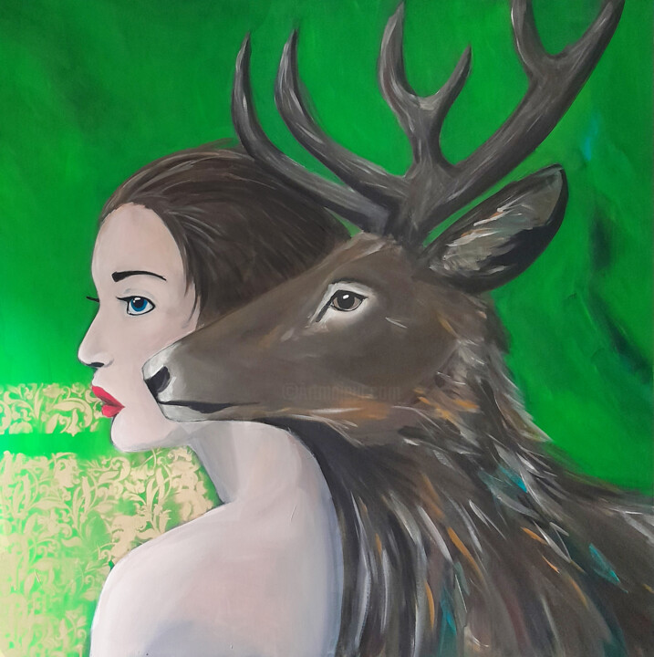 Malerei mit dem Titel "My Deer" von Barbara Dräger, Original-Kunstwerk, Acryl Auf Keilrahmen aus Holz montiert