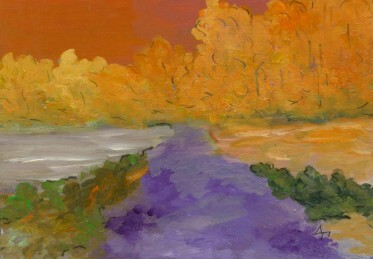 Painting titled "Violet river" by Dragan Grkovic, Original Artwork