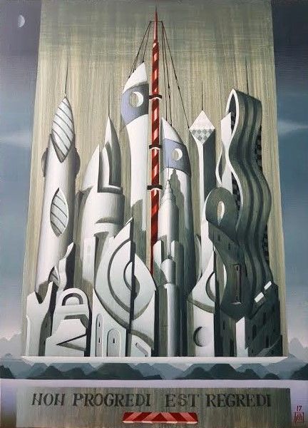 Painting titled "Monolith / Megapoli…" by Dragan Jovanović, Original Artwork, Tempera
