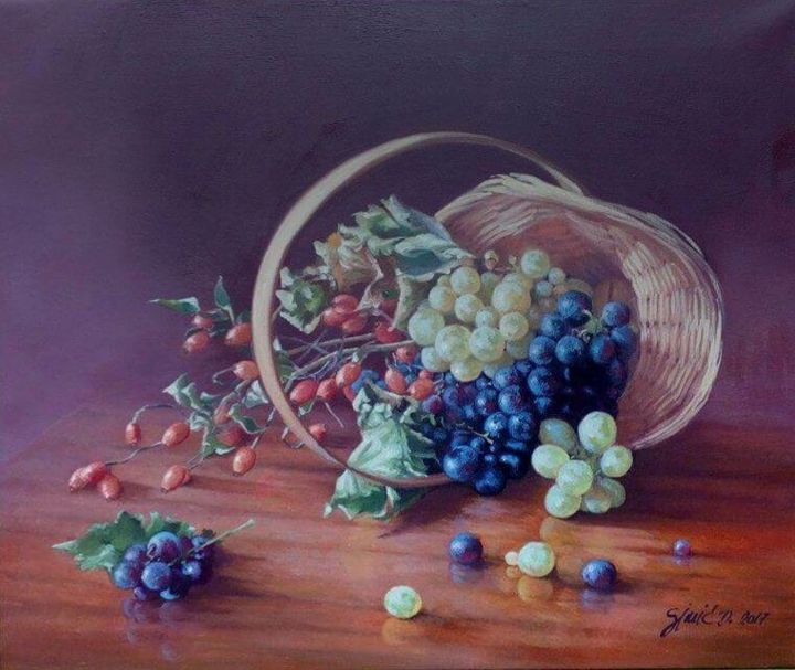 Painting titled "Fruits in the basket" by Dragana Simić, Original Artwork, Oil