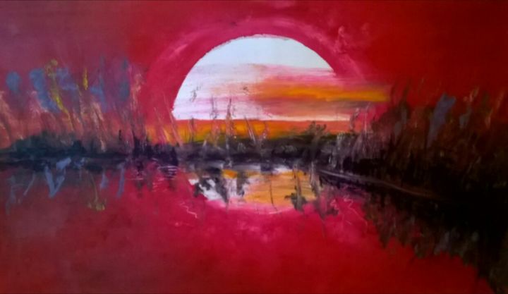 Painting titled "Sunset in the swamp" by Dragica Ilic, Original Artwork, Oil