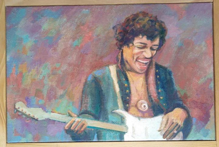 Pittura intitolato "Jimi Hendrix" da Dragoljub Jovicic, Opera d'arte originale, Olio
