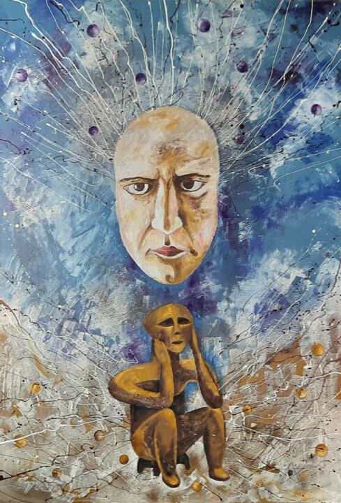 Painting titled "THE THINKER" by Dragos Bagia, Original Artwork, Oil