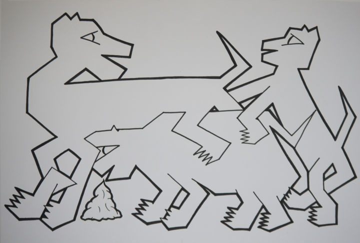 Schilderij getiteld "Doggy Dog" door Dragos Nicolae Calina, Origineel Kunstwerk, Marker