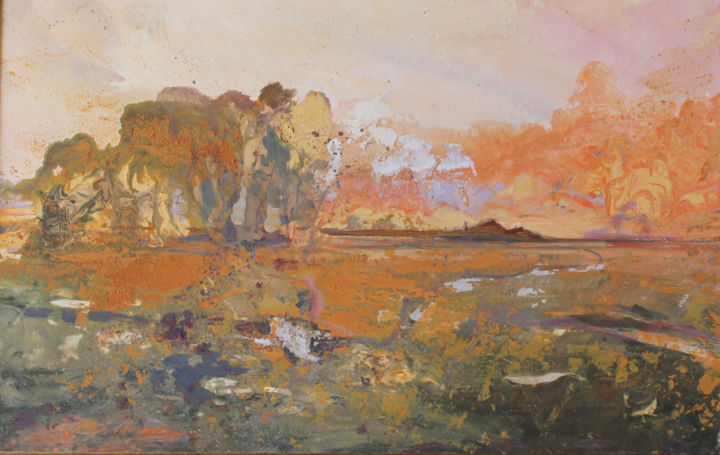 Painting titled "Осенний закат" by Irina Dragunkina, Original Artwork, Oil